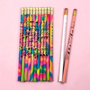 13 Vintage Atlas Pencils 90s Tie Dye Peace Yin Yang Neon Made in USA Unsharpened